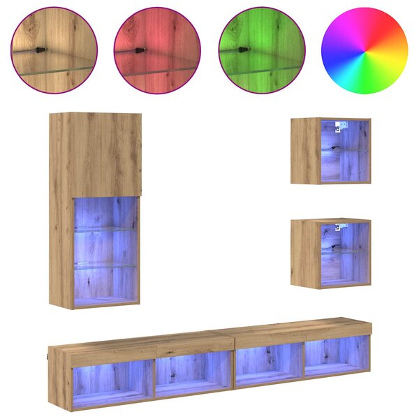 TV nástěnné jednotky s LED 5 ks Artisanový dub 100 x 30 x 30 cm 3402951