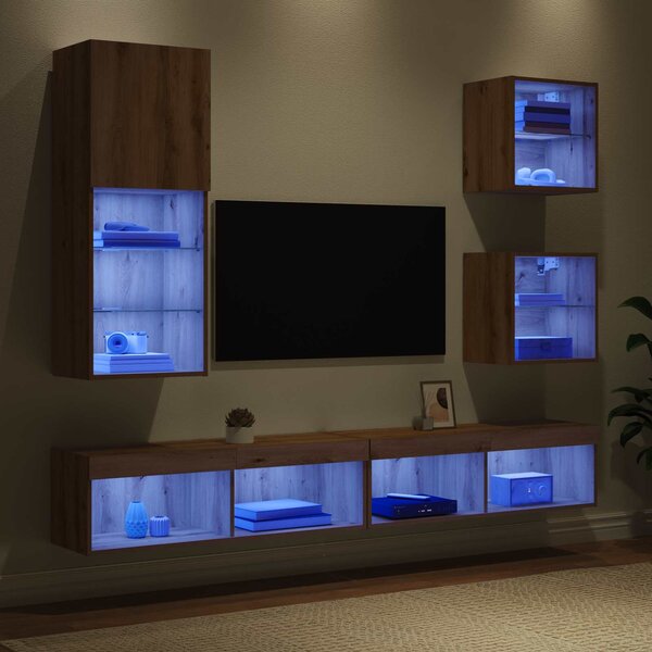 TV nástěnné jednotky s LED 5 ks Artisanový dub 100 x 30 x 30 cm 3402951