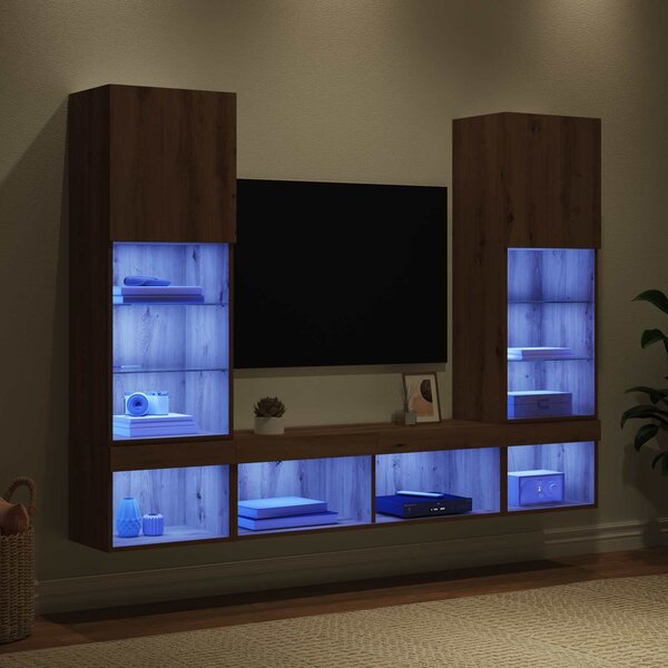 TV nástěnné jednotky s LED 5 ks Artisanový dub Kompozitní dřevo 3402958