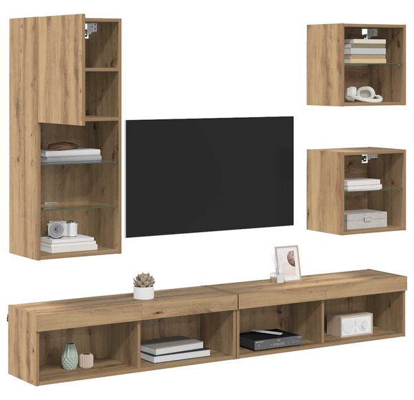 TV nástěnné jednotky s LED 5 ks Artisanový dub 100 x 30 x 30 cm 3402951