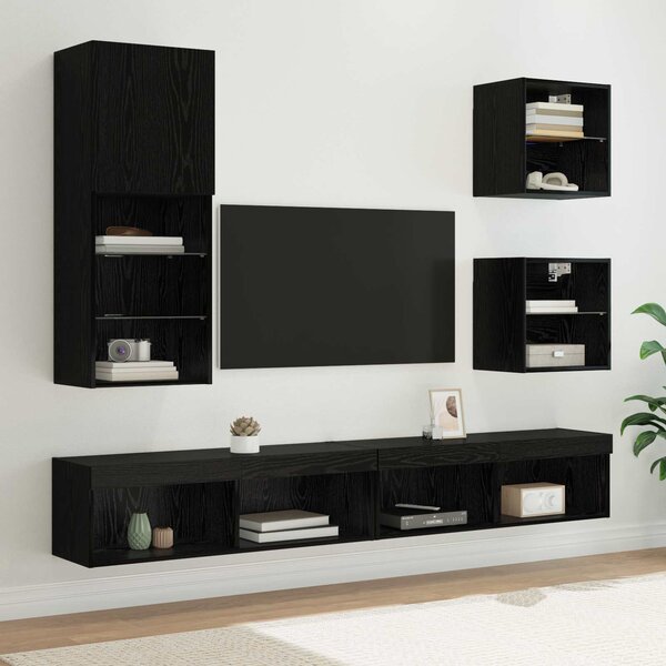 TV nástěnné jednotky s LED 5 ks Černý dub 100 x 30 x 30 cm 3402952
