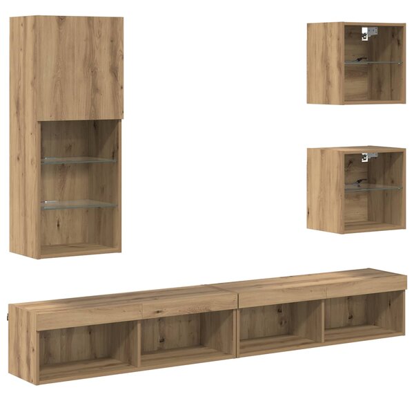 TV nástěnné jednotky s LED 5 ks Artisanový dub 100 x 30 x 30 cm 3402951