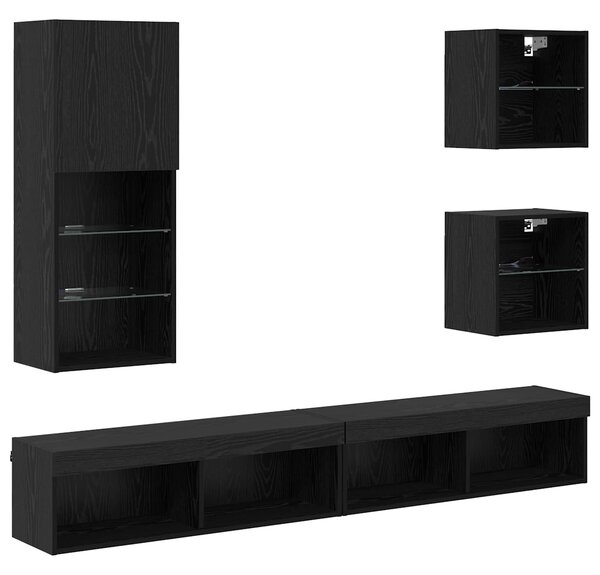 TV nástěnné jednotky s LED 5 ks Černý dub 100 x 30 x 30 cm 3402952