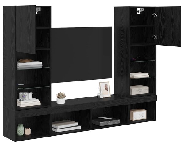 TV nástěnné jednotky s LED 5 ks Černý dub Kompozitní dřevo 3402959