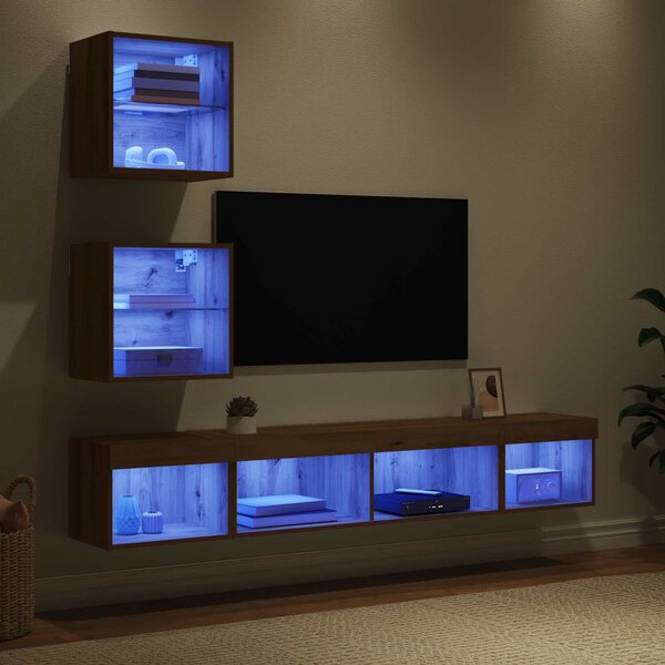 TV nástěnné jednotky s LED 5 ks Artisanový dub Kompozitní dřevo 3402960