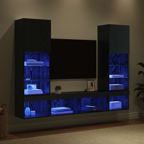 TV nástěnné jednotky s LED 5 ks Černý dub Kompozitní dřevo 3402959