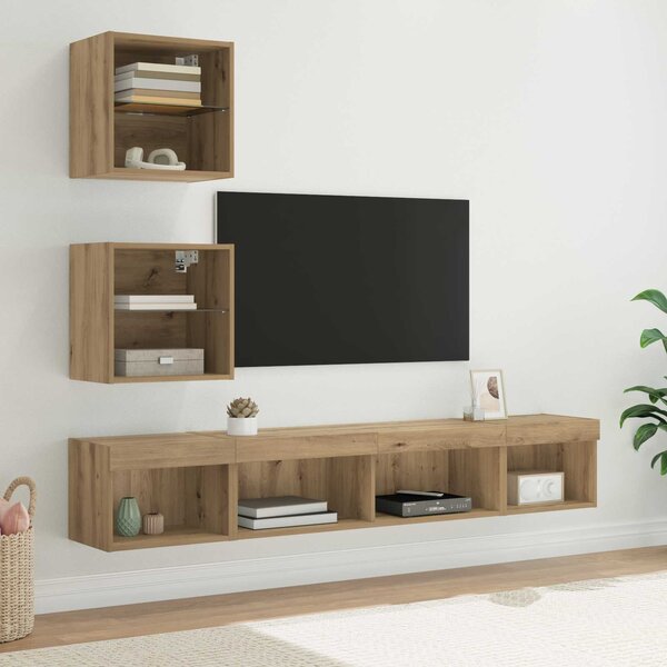TV nástěnné jednotky s LED 5 ks Artisanový dub Kompozitní dřevo 3402960