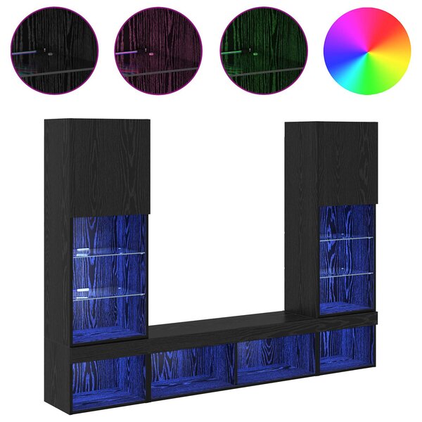 TV nástěnné jednotky s LED 5 ks Černý dub Kompozitní dřevo 3402959
