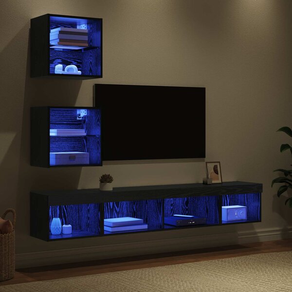TV nástěnné jednotky s LED 5 ks Černý dub Kompozitní dřevo 3402961