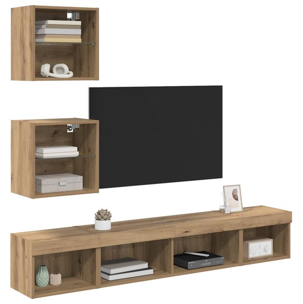 TV nástěnné jednotky s LED 5 ks Artisanový dub Kompozitní dřevo 3402960