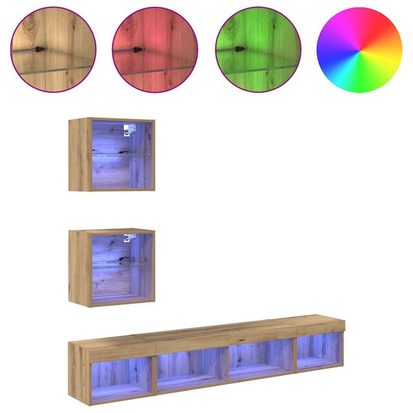 TV nástěnné jednotky s LED 5 ks Artisanový dub Kompozitní dřevo 3402960