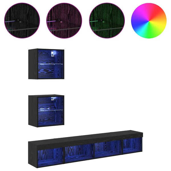 TV nástěnné jednotky s LED 5 ks Černý dub Kompozitní dřevo 3402961