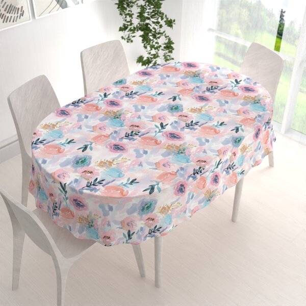 Biante Sametový oválný ubrus Tamara TMR-030 Růžovo-modré akvarelové květy 50x100 cm