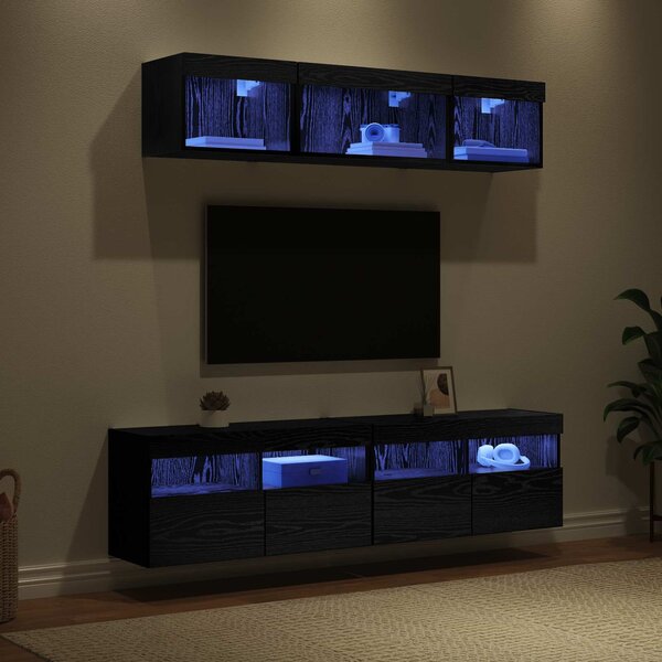 TV nástěnné jednotky s LED 5 ks Černý dub Kompozitní dřevo 3402970
