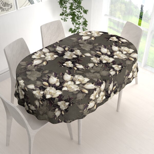 Biante Sametový oválný ubrus Tamara TMR-034 Květy gardénie na hnědošedém 50x100 cm