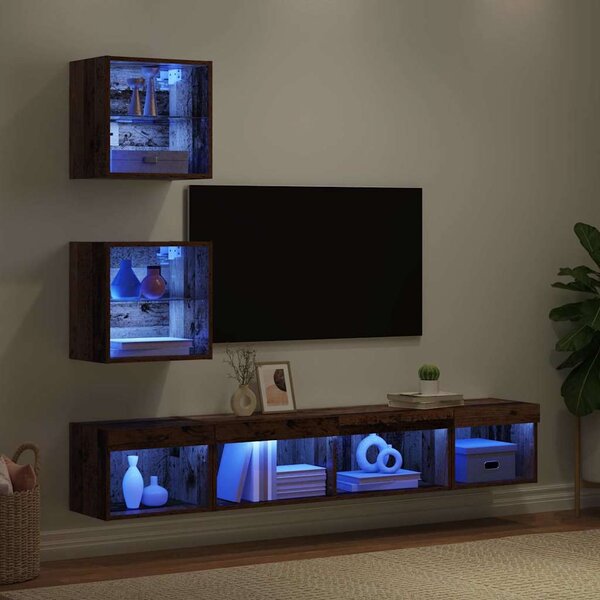 TV nástěnné jednotky s LED 5 ks Staré dřevo Kompozitní dřevo 3403577
