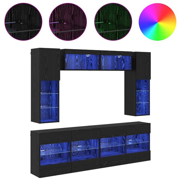 Sada televizního nástěnného kabinetu s LED 6 pcs Černý Dub 3402997