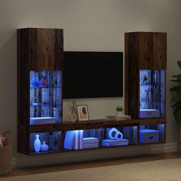 TV nástěnné jednotky s LED 5 ks Staré dřevo Kompozitní dřevo 3403610