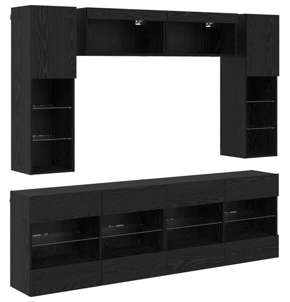 Sada televizního nástěnného kabinetu s LED 6 pcs Černý Dub 3402997