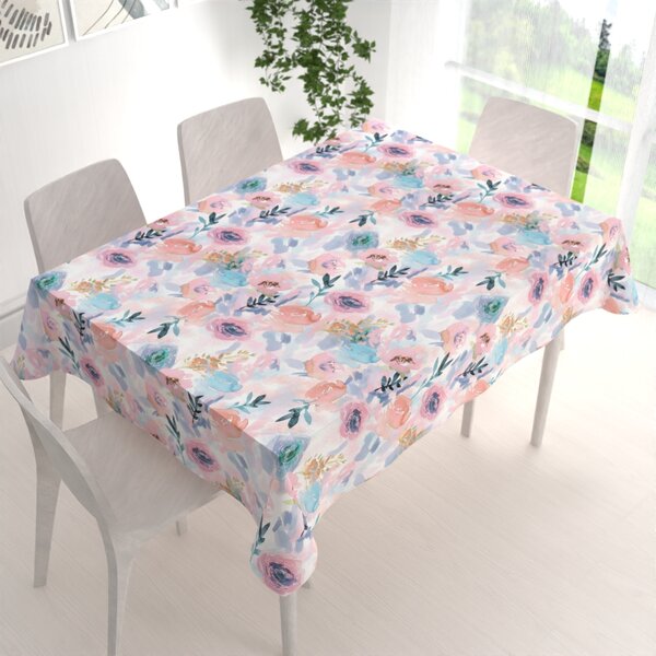 Biante Sametový obdélníkový ubrus Tamara TMR-030 Růžovo-modré akvarelové květy 50x100 cm