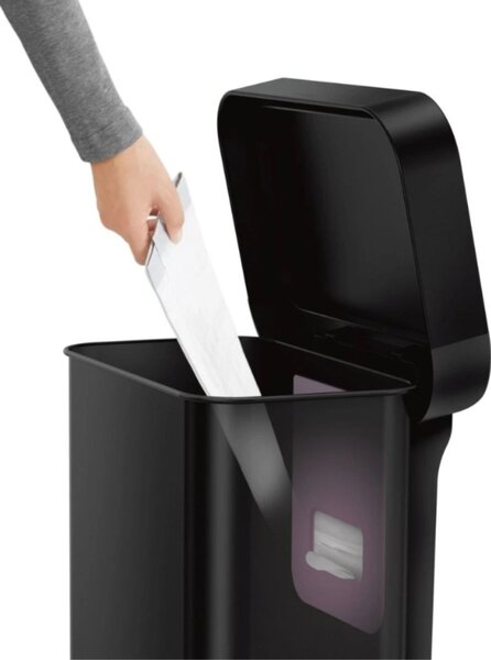 Pedálový odpadkový koš Simplehuman – 45 l, matná černá ocel, kapsa na sáčky