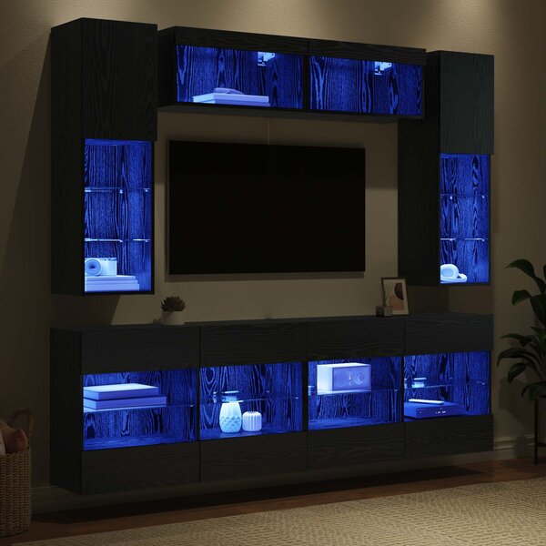 Sada televizního nástěnného kabinetu s LED 6 pcs Černý Dub 3402997