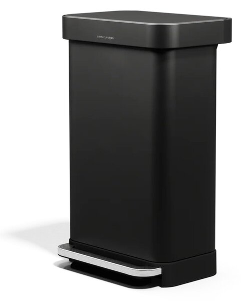 Pedálový odpadkový koš Simplehuman – 45 l, matná černá ocel, kapsa na sáčky