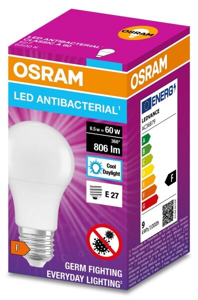 LED Antibakteriální žárovka A60 E27/8,5W/230V 6500K - Osram
