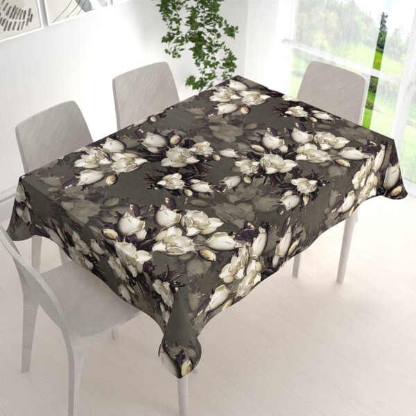 Biante Sametový obdélníkový ubrus Tamara TMR-034 Květy gardénie na hnědošedém 50x100 cm