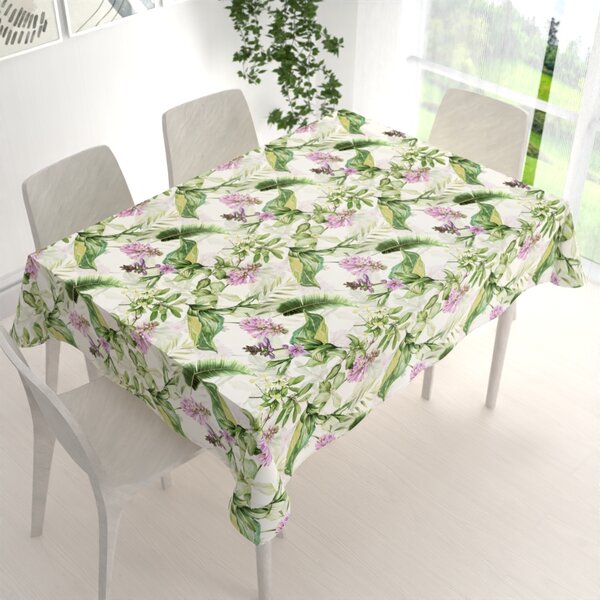 Biante Sametový obdélníkový ubrus Tamara TMR-035 Fialové zvonky s listy na bílém 50x100 cm