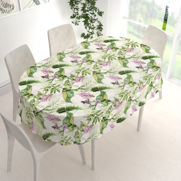Biante Sametový oválný ubrus Tamara TMR-035 Fialové zvonky s listy na bílém 50x100 cm