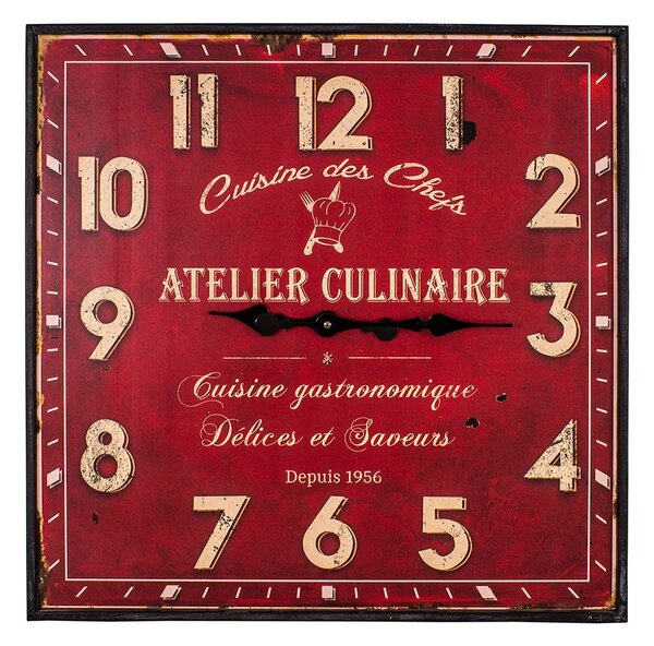 Antic Line Retro čtvercové červené hodiny - Atelier Culinaire