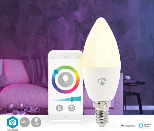 Nedis WIFILRC10E14 - LED RGB Stmívatelná žárovka E14/4,9W/230V Wi-Fi 2700-6500K