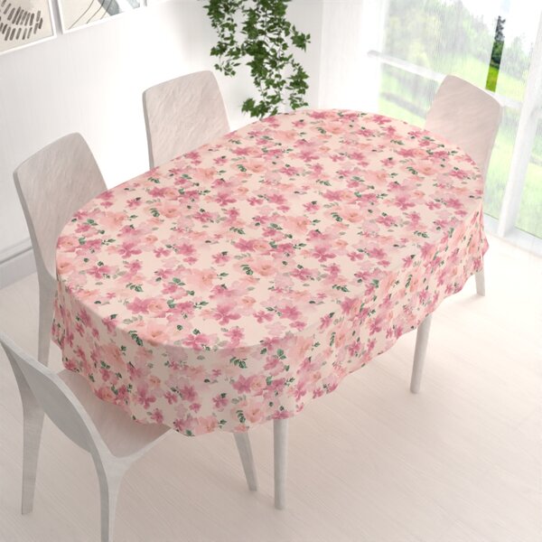 Biante Sametový oválný ubrus Tamara TMR-039 Růžovo-fialové akvarelové květy na světle lososovém 50x100 cm
