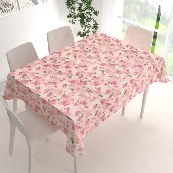 Biante Sametový obdélníkový ubrus Tamara TMR-039 Růžovo-fialové akvarelové květy na světle lososovém 50x100 cm