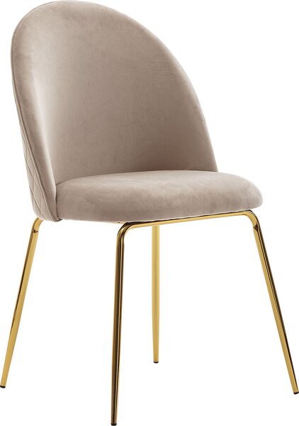 FineBuy Design – jídelní židle, béžový samet, sada 2 ks s prošíváním, moderní kuchyňská židle, jídelní židle se zlatými nohami, pohodlné čalouněné kuchyňské židle