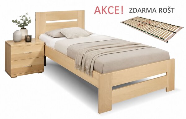 Dřevěná postel s roštem Berni, 80x200, 90x200, masiv buk