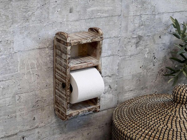 Chic Antique Dřevěný držák na toaletní papír bělený