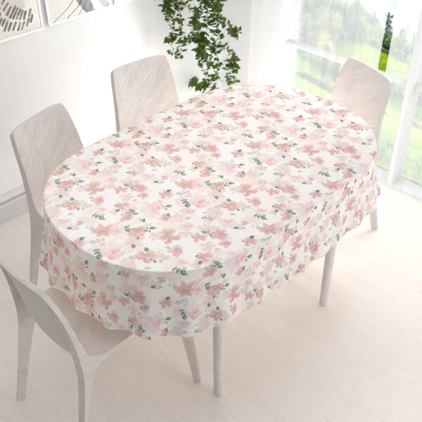 Biante Sametový oválný ubrus Tamara TMR-036 Růžovo-béžové akvarelové květy na bílém 50x100 cm