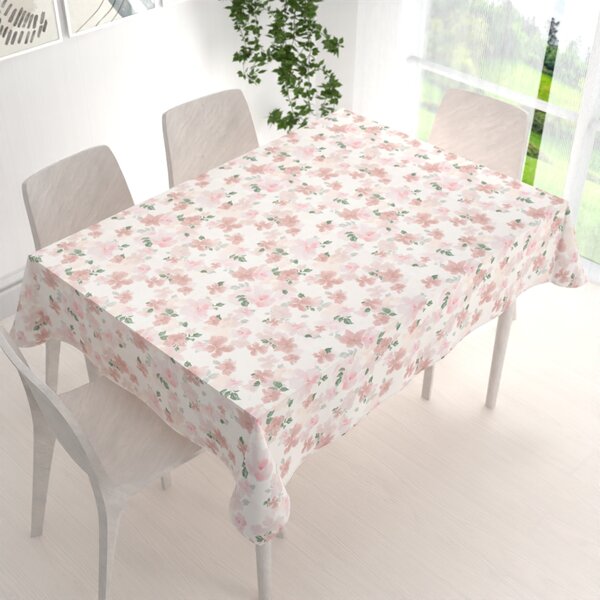 Biante Sametový obdélníkový ubrus Tamara TMR-036 Růžovo-béžové akvarelové květy na bílém 50x100 cm
