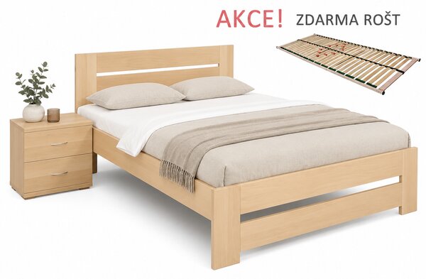 Dřevěná postel s roštem Berni, 140x200, masiv buk