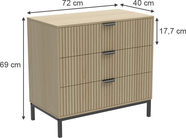 Komoda Vicco Lennox Dub 72 x 69 cm se 3 zásuvkami, Model 51684