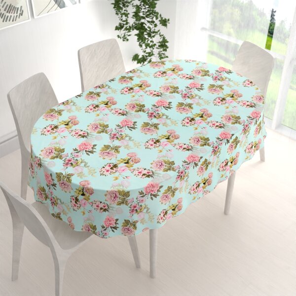 Biante Sametový oválný ubrus Tamara TMR-038 Růžová zahrada na světle modrém 50x100 cm