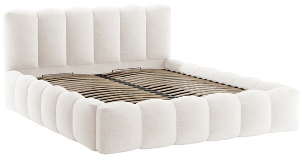 Micadoni Bílá bouclé dvoulůžková postel Lupine 160 x 200 cm s úložným prostorem