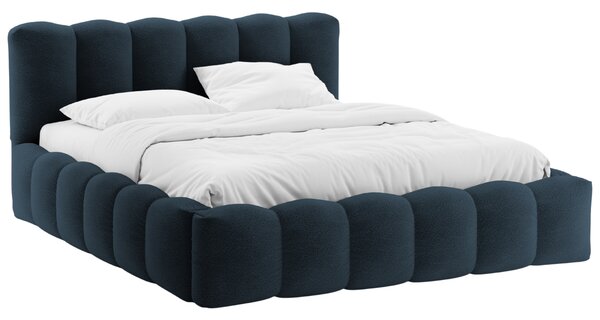 Micadoni Tmavě modrá bouclé dvoulůžková postel Lupine 160 x 200 cm s úložným prostorem