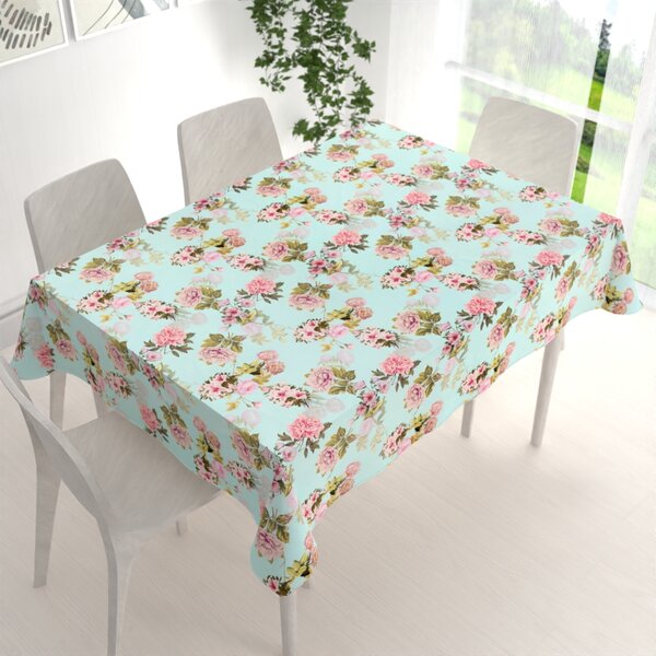 Biante Sametový obdélníkový ubrus Tamara TMR-038 Růžová zahrada na světle modrém 50x100 cm