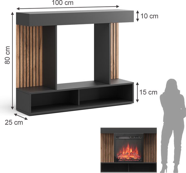 Elektrický krb Vicco Lynea Černá 100 cm s realistickým efektem plamene a 1800W topným tělesem, Model 51888