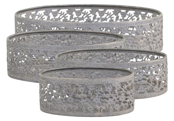 4ks plechový antik podnos s květovanou krajkou - 21*15*5 cm - Chic Antique