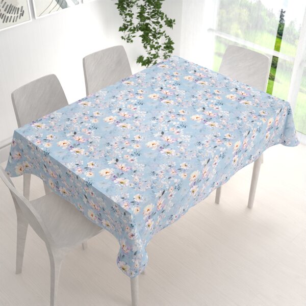 Biante Sametový obdélníkový ubrus Tamara TMR-044 Jarní květy na nebesky modrém 50x100 cm