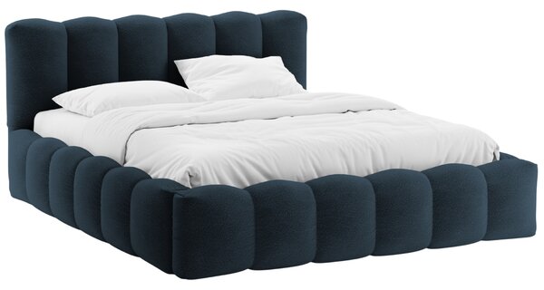 Micadoni Tmavě modrá bouclé dvoulůžková postel Lupine 180 x 200 cm s úložným prostorem